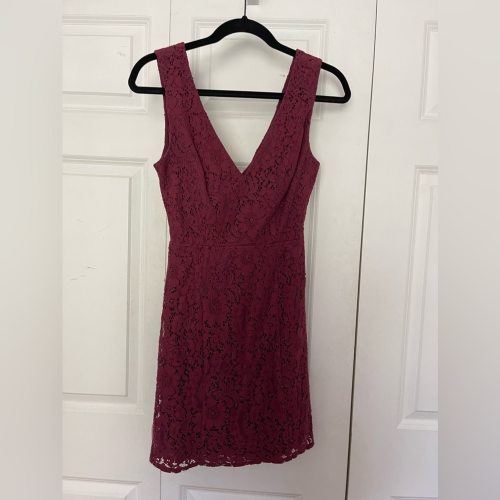 Maroon Lace Dress with Key Hole Cut Out